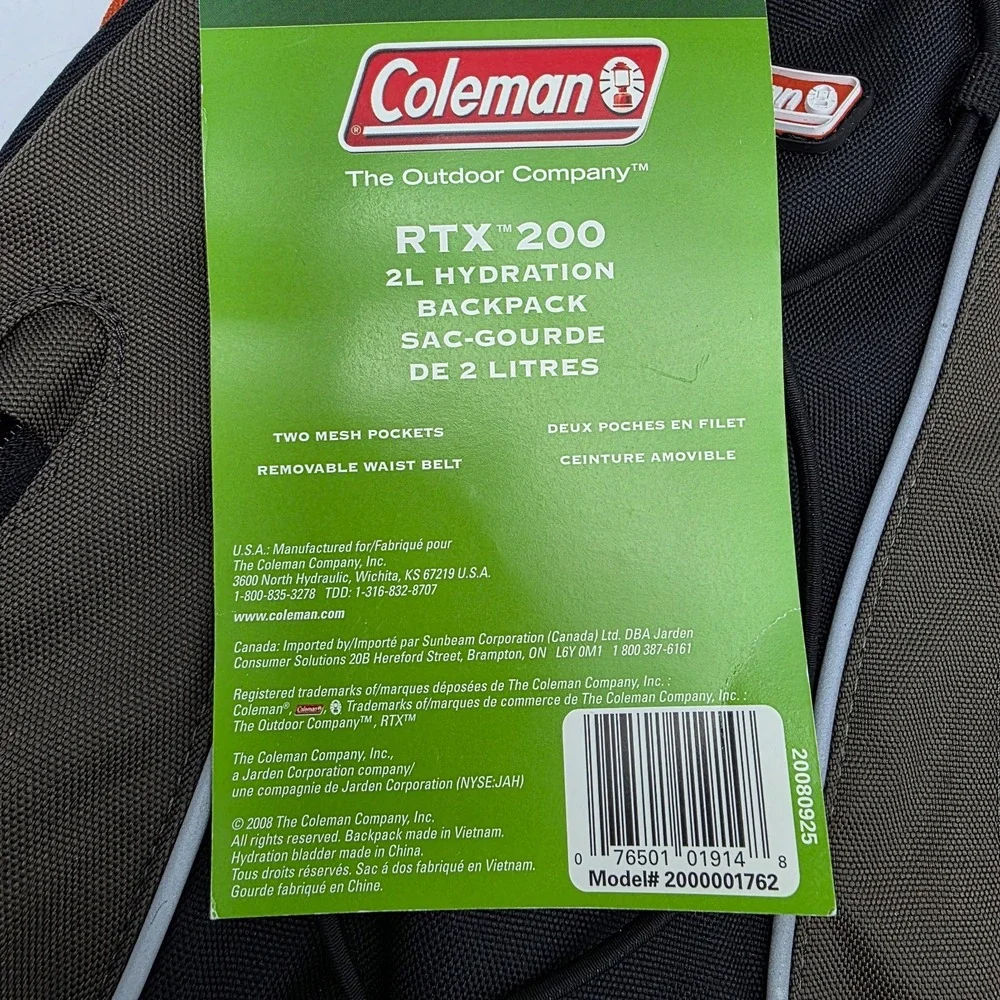 NEW Coleman RTX 200 Hydration Pack Backpack 2L Hiking Storage Water Running‎